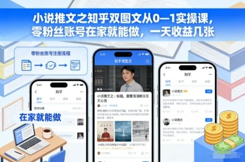 小说推文之知乎双图文从0—1实操课，零粉丝账号在家就能做，一天收益几张-一支黑兰州