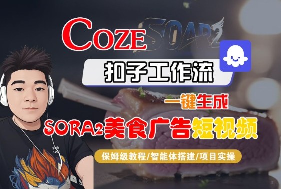 Coze扣子智能体工作流一键生成“SORA2美食广告“短视频，全流程保姆级教学-一支黑兰州
