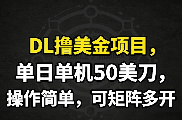 DL撸美金项目，单日单机50美刀，操作简单，可矩阵多开-一支黑兰州