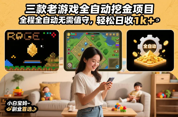 三款老游戏全自动挖金项目，全程全自动无需值守，轻松日收1k+，小白宝妈副业首选【揭秘】-一支黑兰州