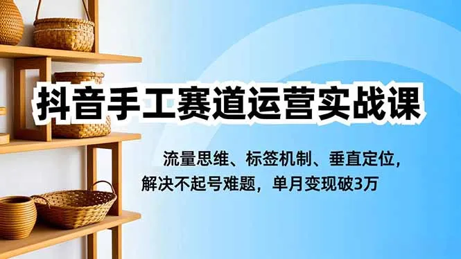 抖音手工赛道运营实战课，流量思维、标签机制、垂直定位，解决不起号难题，单月变现破3万-一支黑兰州