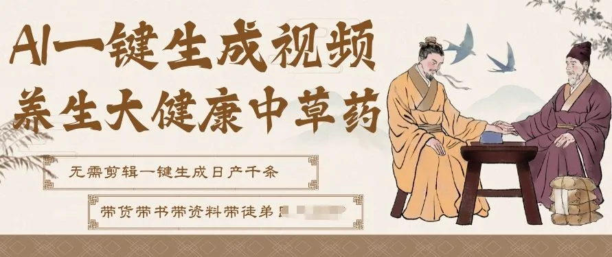 AI一键生成养生中草药视频，无需剪辑直接可发布，可带书带素材带资料带徒弟，流量财富嘎嘎猛-一支黑兰州