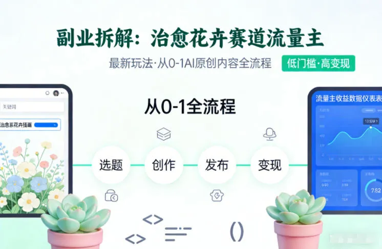 副业拆解：治愈花卉赛道流量主最新玩法，从0-1AI原创内容全流程-一支黑兰州