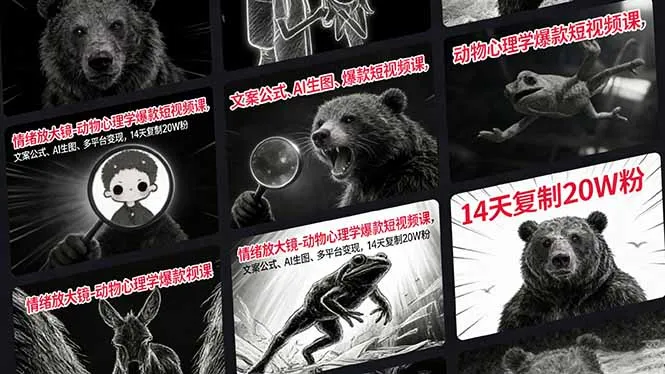 情绪放大镜-动物心理学爆款短视频课，文案公式、AI生图、多平台变现，14天复制20W粉-一支黑兰州