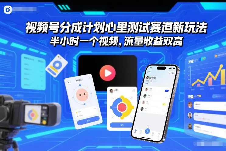 视频号分成计划心里测试赛道新玩法，半小时一个视频，流量收益双高-一支黑兰州