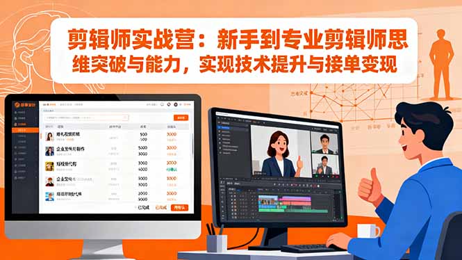 剪辑师实战营：新手到专业剪辑师思维突破与能力，实现技术提升与接单变现-一支黑兰州