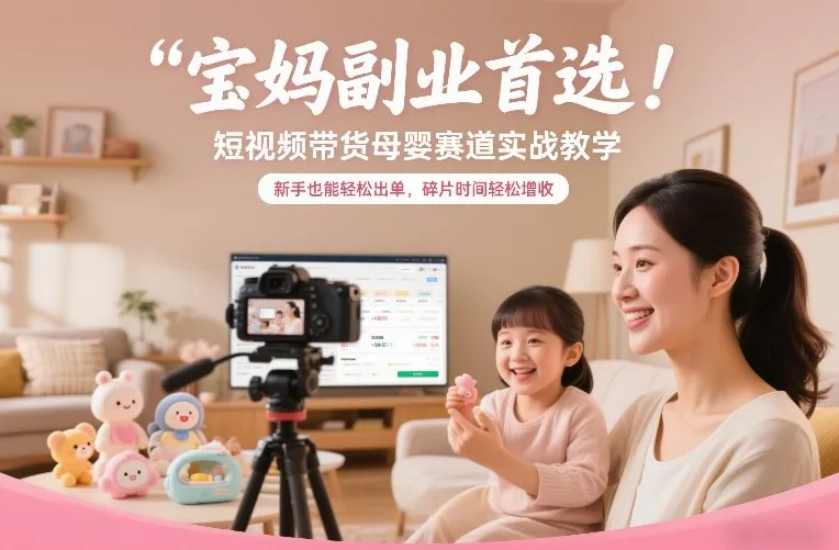 宝妈副业首选！短视频带货母婴赛道实战教学，新手也能轻松出单，碎片时间轻松增收-一支黑兰州