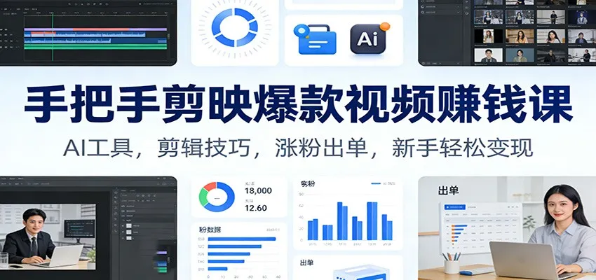 手把手剪映爆款视频赚钱课：AI工具，剪辑技巧，涨粉出单，新手轻松变现-一支黑兰州