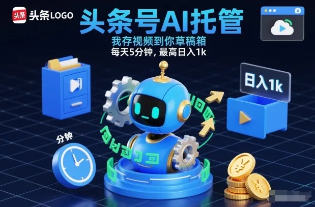 头条号AI托管，我存视频到你草稿箱，每天5分钟，最高日入1k【揭秘】-一支黑兰州