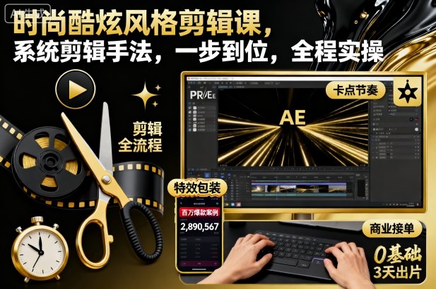 时尚酷炫风格剪辑课，系统剪辑手法，一步到位，全程实操-一支黑兰州