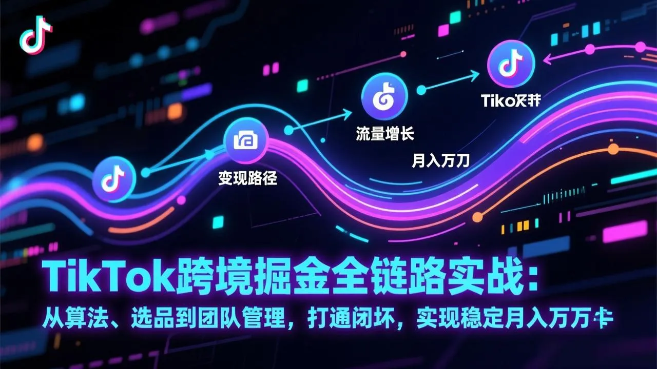 TikTok跨境掘金全链路实战：从算法、选品到团队管理，打通闭环，实现稳定月入万刀-一支黑兰州
