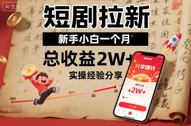 短剧拉新新手小白一个月总收益2W+实操经验分享-一支黑兰州