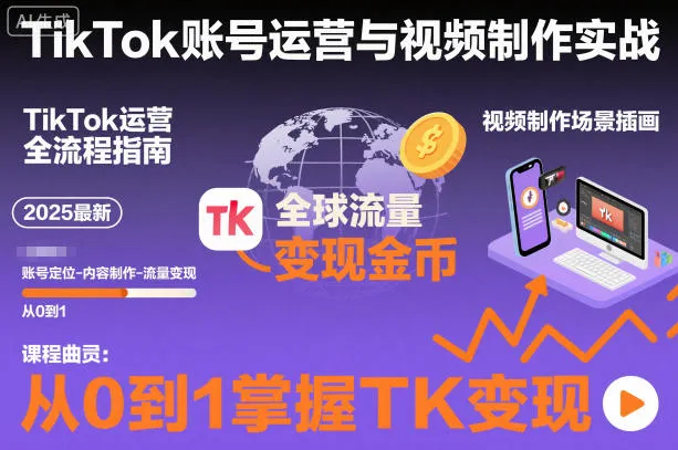 2025最新TikTok账号运营与视频制作实战全流程，从0到1掌握TK变现（含11月最新TK搬运技术）-一支黑兰州