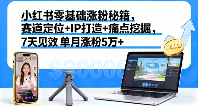 小红书零基础涨粉秘籍,赛道定位+IP打造+痛点挖掘,7天见效 单月涨粉5万+-一支黑兰州