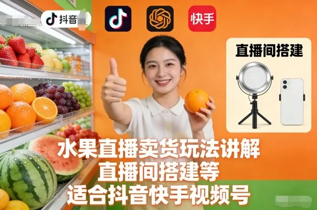 水果直播卖货玩法讲解、直播间搭建等，适合抖音快手视频号-一支黑兰州