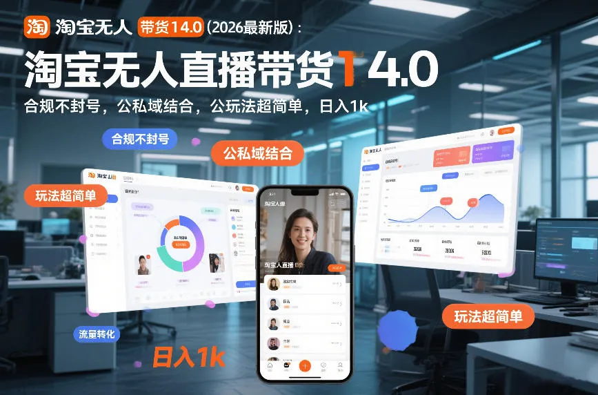 淘宝无人直播带货14.0（2026最新版）：合规不封号，公私域结合，玩法超简单，日入1k+【揭秘】-一支黑兰州