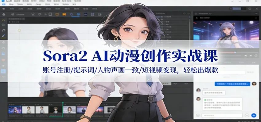 Sora2 AI动漫创作实战课：账号注册/提示词/人物声画一致/短视频变现，轻松出爆款-一支黑兰州