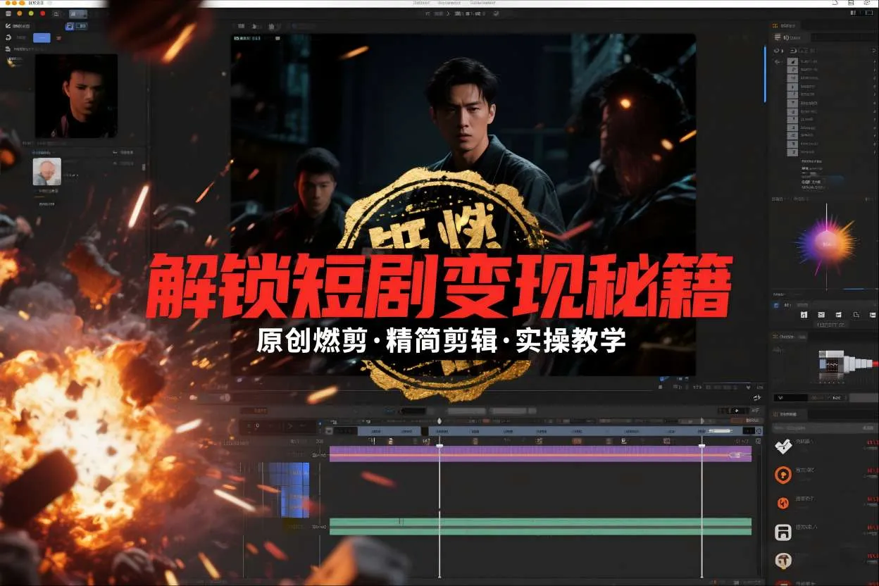 短剧拉新之原创燃剪精简剪辑实操课,解锁短剧变现秘籍-一支黑兰州