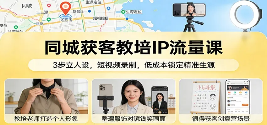 同城获客教培IP流量课：3步立人设，短视频录制，低成本锁定精准生源-一支黑兰州