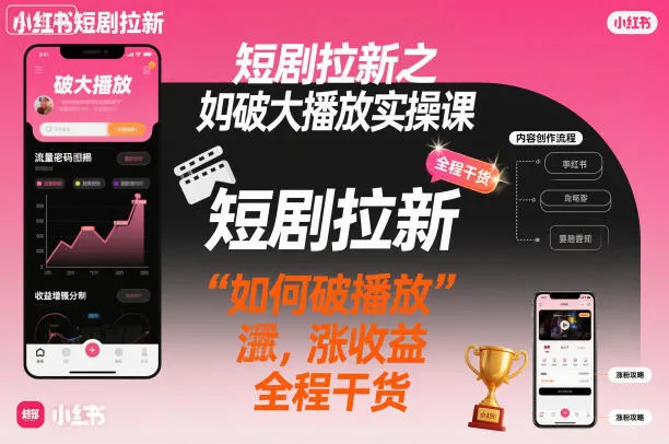短剧拉新之小红书如何破大播放实操课，如何破播放，涨收益，全程干货-一支黑兰州