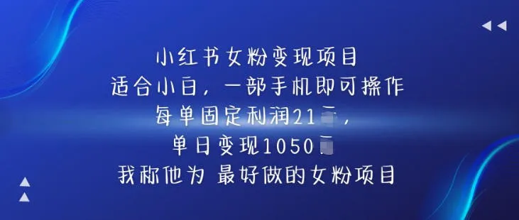 小红书女粉变现项目，单日变现1k+，最好做的女粉项目-一支黑兰州