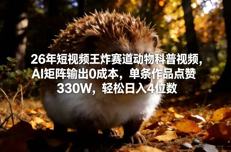 26年短视频王炸赛道动物科普视频，AI矩阵输出0成本，单条作品点赞330W，轻松日入4位数-一支黑兰州