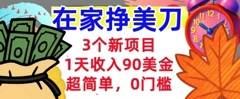 3个新项目，1天收入90美刀，超简单，0门槛，在家挣美刀的首选-一支黑兰州