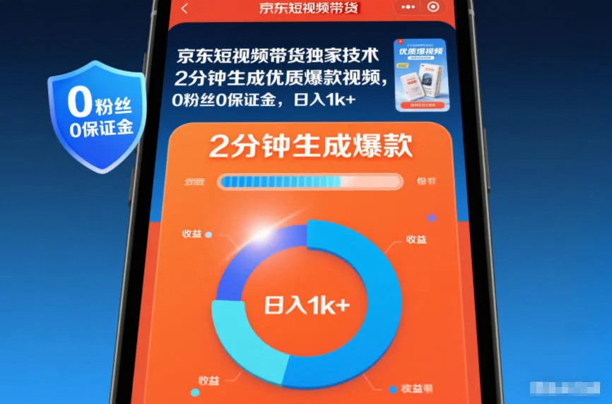 京东短视频带货独家技术，2分钟生成一条优质爆款视频，0粉丝0保证金，日入1k+【揭秘】-一支黑兰州