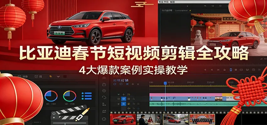 比亚迪春节短视频剪辑全攻略，4大爆款案例实操教学-一支黑兰州