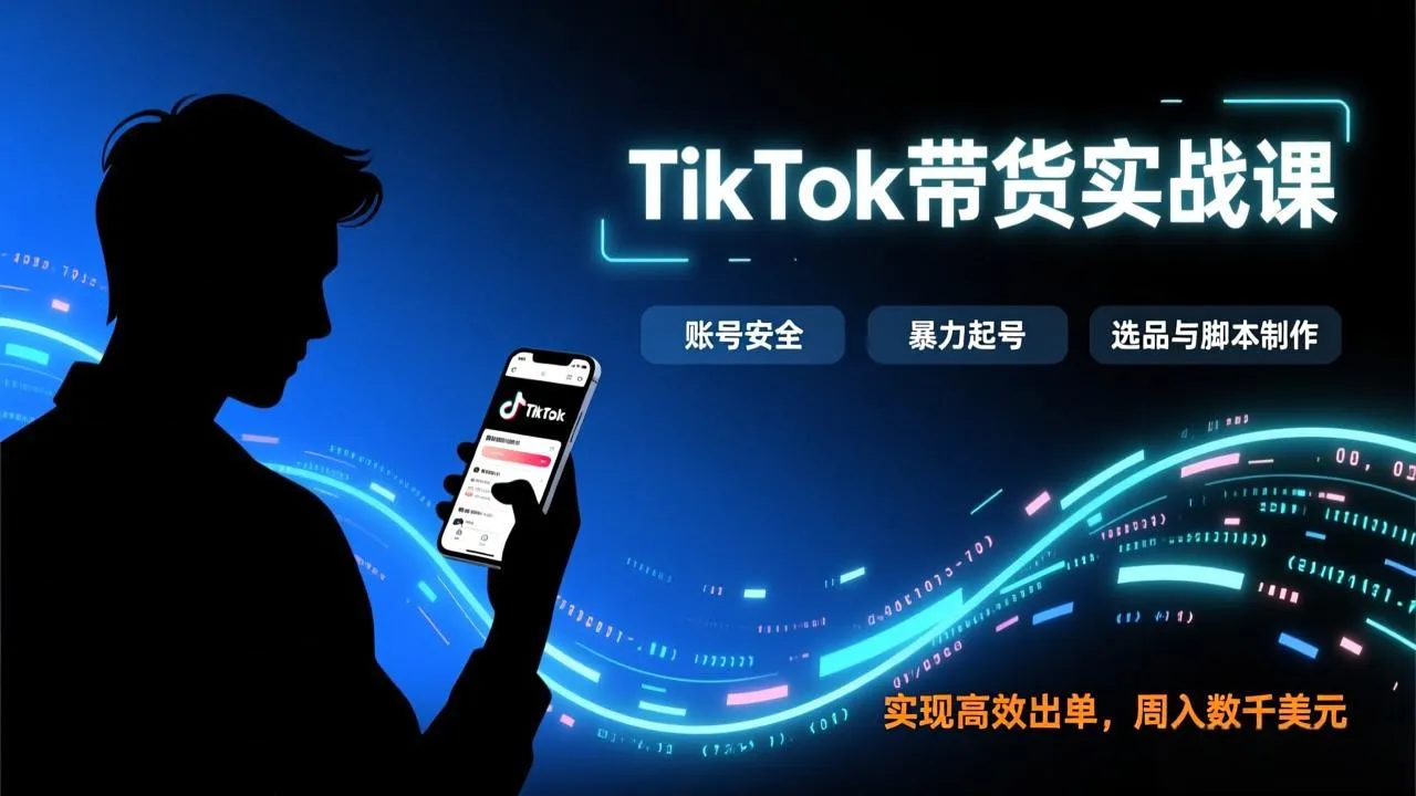 TikTok带货实战课，涵盖账号安全、暴力起号、选品与脚本制作，实现高效出单，周入数千美元-一支黑兰州