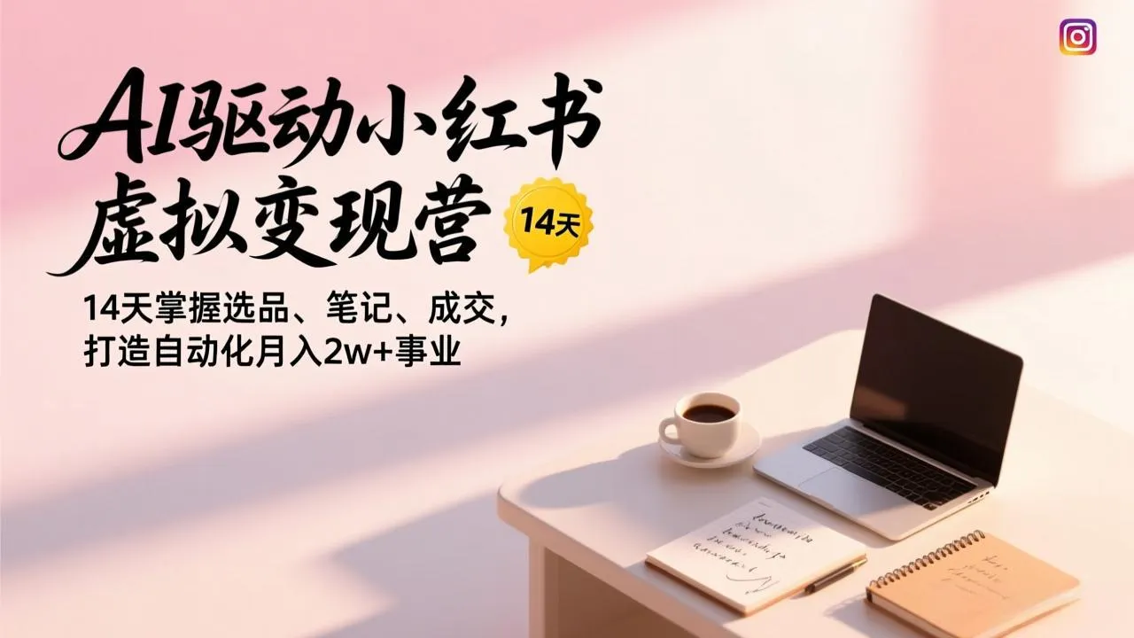 AI驱动小红书虚拟变现营,14天掌握选品、笔记、成交,打造自动化月入2w+事业-一支黑兰州