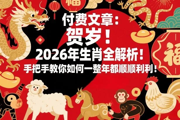 付费文章：贺岁！2026年生肖全解析！手把手教你如何一整年都顺顺利利！-一支黑兰州