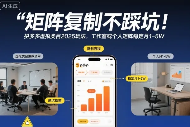 矩阵复制不踩坑！拼多多虚拟类目2025玩法，工作室或者个人矩阵稳定月1-5W【揭秘】-一支黑兰州