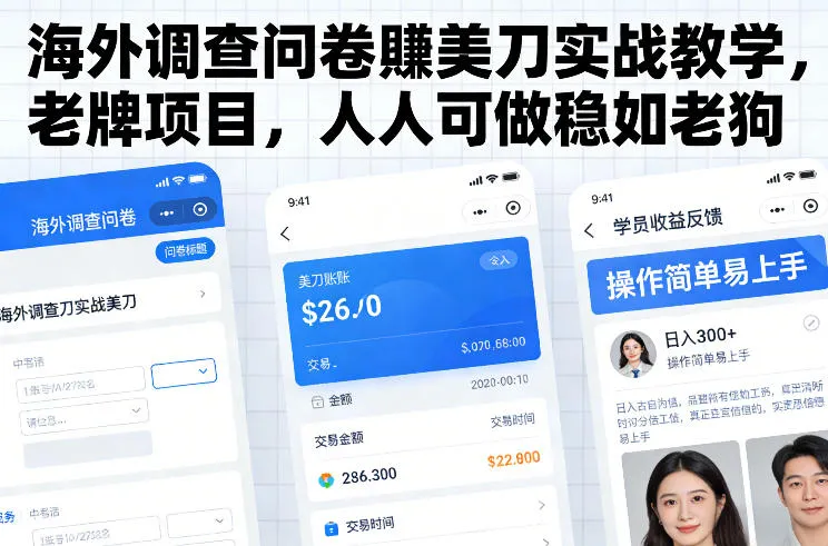 海外调查问卷賺美刀实战教学，老牌项目，人人可做稳如老狗-一支黑兰州