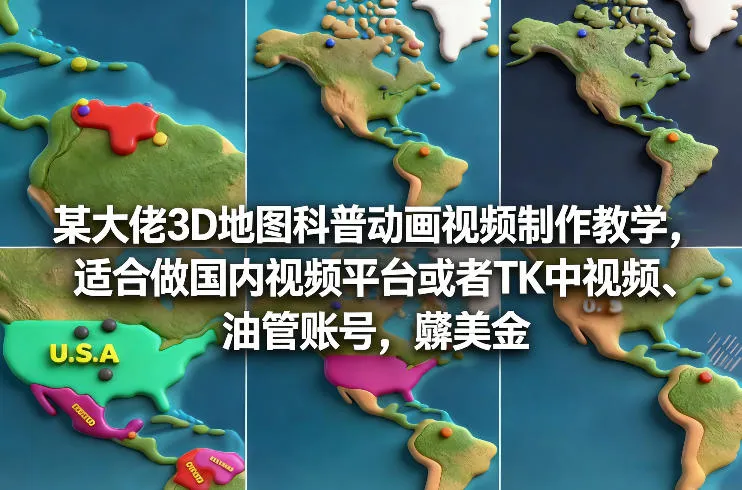 某大佬3D地图科普动画视频制作教学,适合做国内视频平台或者TK中视频、油管账号,賺美金-一支黑兰州