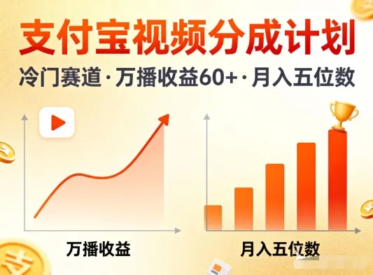 支付宝视频分成计划，做冷门赛道，万播收益60+，月入五位数！-一支黑兰州