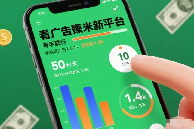 看广告賺米新平台，有手就行，单机稳定日入50+，操作10分钟上手，3天搞了1.4k【揭秘】-一支黑兰州