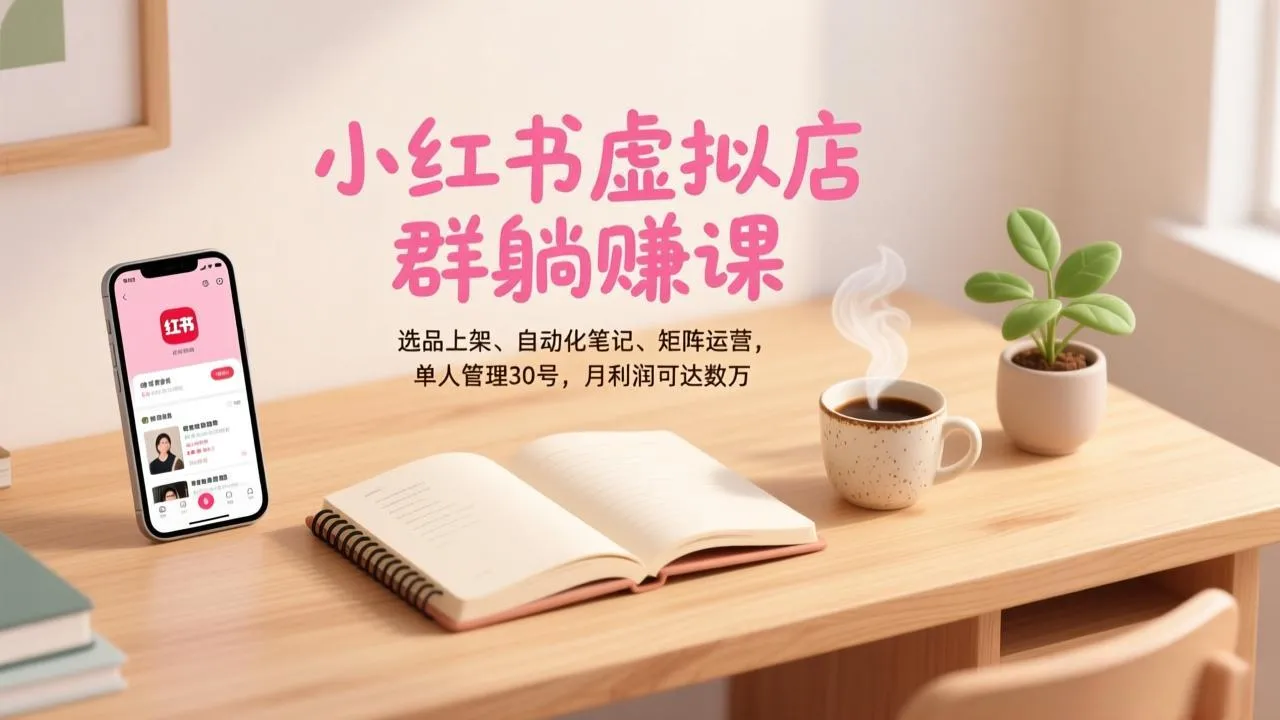 小红书虚拟店群躺赚课，选品上架、自动化笔记、矩阵运营，单人管理30号，月利润可达数万-一支黑兰州