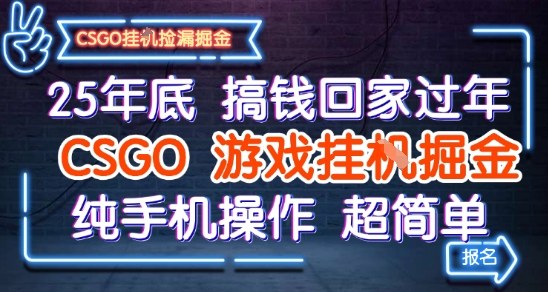 25年底搞钱回家过年，CSGO游戏挂G掘金，纯手机操作超简单【揭秘】-一支黑兰州