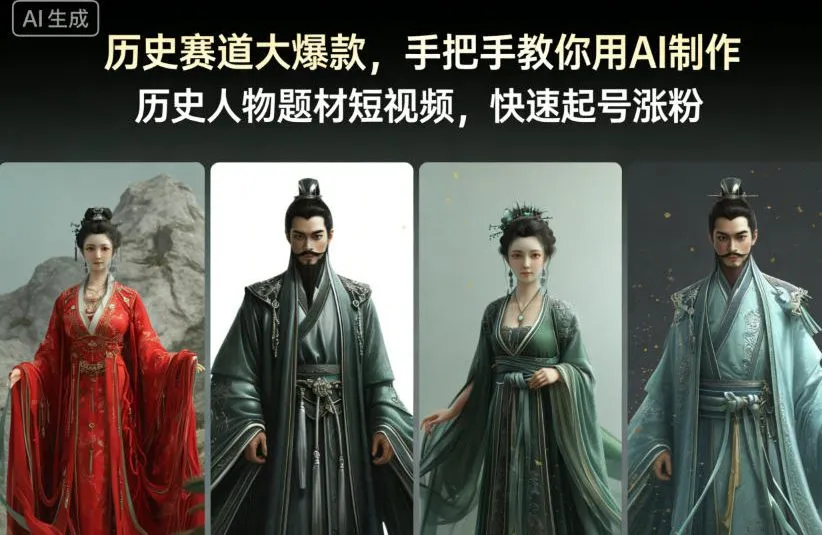 历史赛道大爆款，手把手教你用AI制作历史人物题材短视频，快速起号涨粉-一支黑兰州