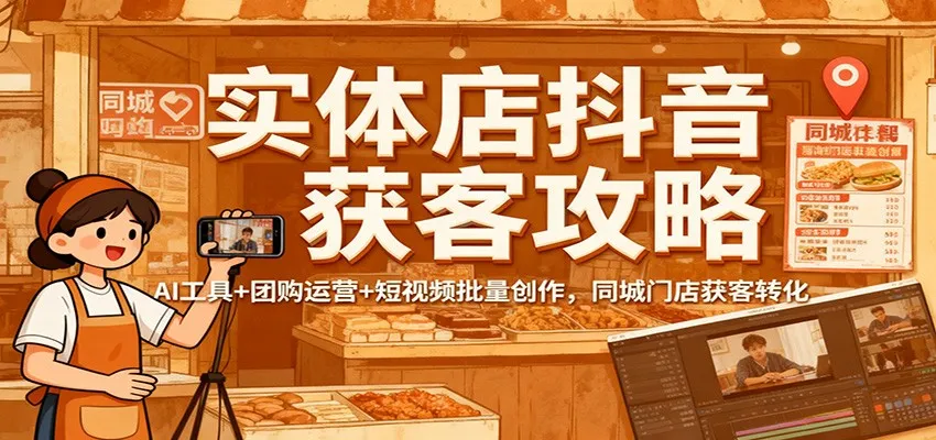 实体店抖音获客攻略：AI工具+团购运营+短视频批量创作，同城门店获客转化-一支黑兰州