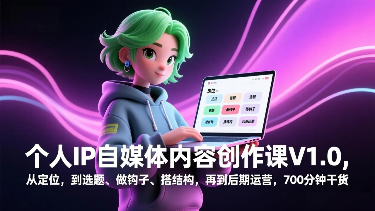 个人IP自媒体内容创作课V1.0，从定位，到选题、做钩子、搭结构，再到后期运营，700分钟干货-一支黑兰州
