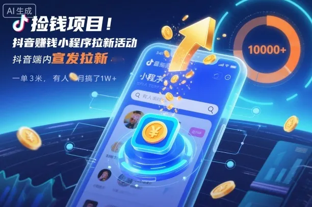 捡钱项目！抖音賺钱小程序拉新活动，抖音端内宣发拉新，一单3米，有人半个月搞了1W+-一支黑兰州