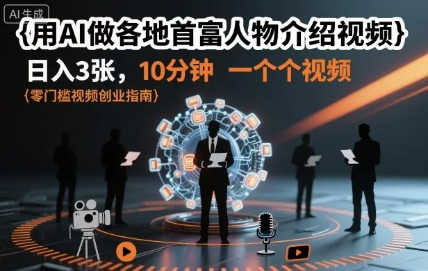 用AI做各地首富人物介绍视频，日入3张，10分钟一个视频-一支黑兰州