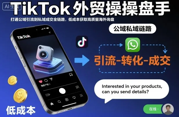 TikTok外贸操盘手，打通公域引流到私域成交全链路，低成本获取高质量海外询盘-一支黑兰州