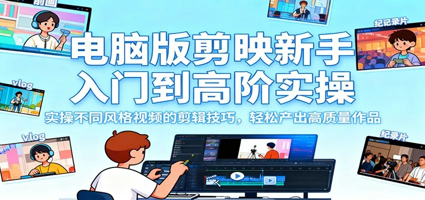 电脑版剪映新手入门到高阶实操，实操不同风格视频的剪辑技巧，轻松产出高质量作品-一支黑兰州