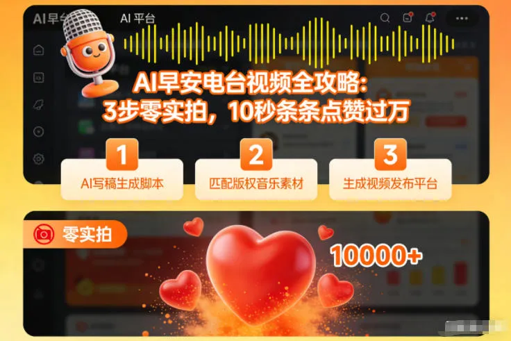 AI早安电台视频全攻略：3步零实拍，10秒条条点赞过万-一支黑兰州