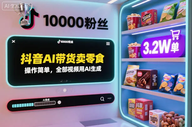 抖音AI带货卖零食，操作简单，全部视频用AI生成，一万粉丝，卖了3.2W单-一支黑兰州