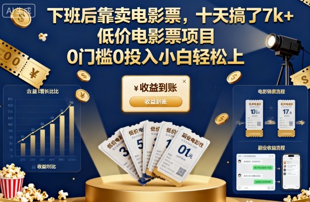 下班后靠卖电影票，十天搞了7k+，低价电影票项目，0门槛0投入小白轻松上手【揭秘】-一支黑兰州