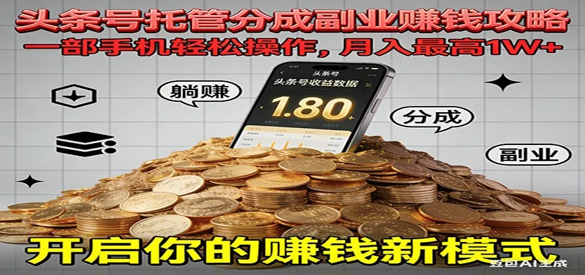 全程托管今日头条，一部手机就可以开干，最高躺赚1W+-一支黑兰州